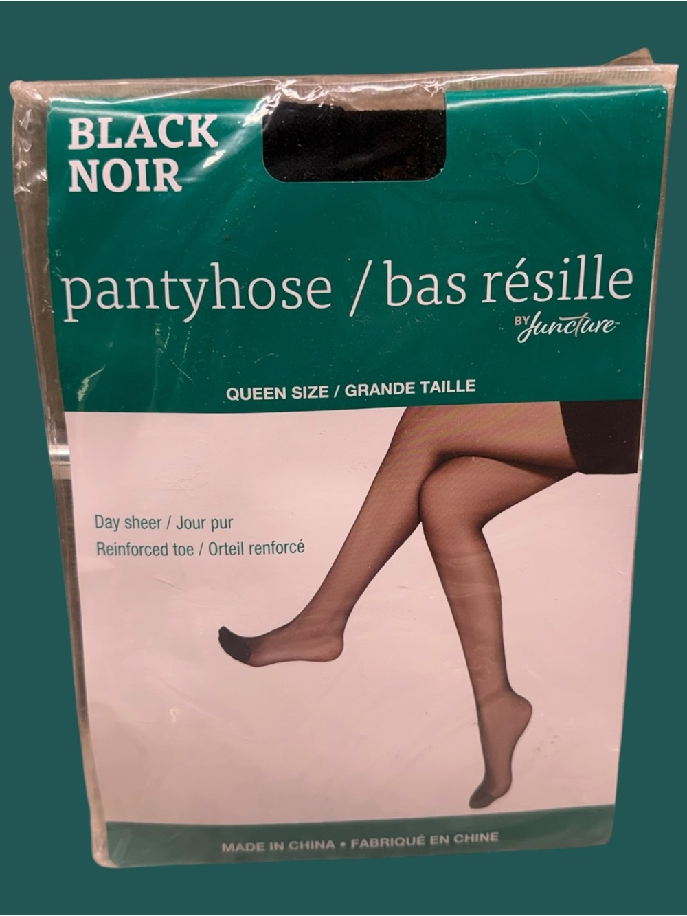 Juncture Queen Size Day Sheer Pantyhose Reinforced Toe 160-190lbs Black